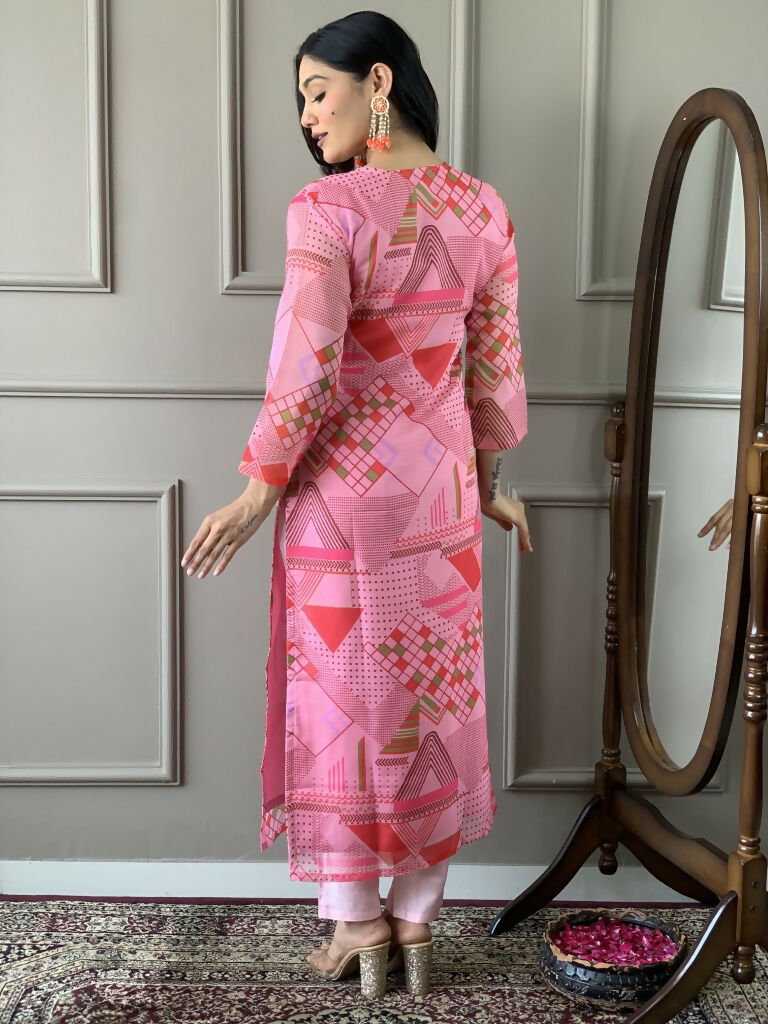 Multi Pink Viscose Chanderi Stitched Suit With Dupatta - Tanisha | Swadesiicart