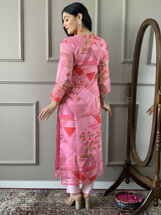 Multi Pink Viscose Chanderi Stitched Suit With Dupatta - Tanisha | Swadesiicart