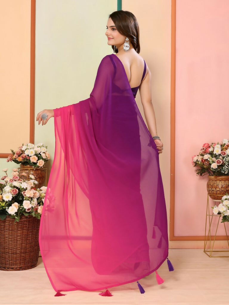 Purple Georgette Pedding Color Printed Ready To Wear Saree - Aalaya | Swadesiicart
