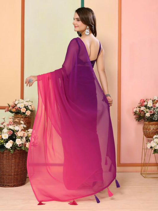 Purple Georgette Pedding Color Printed Ready To Wear Saree - Aalaya | Swadesiicart