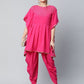 Ahalyaa Women Pink Crepe Glitter Printed Kurta with Dhoti Pants | Swadesiicart