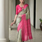 Vishnu Weaves Women's Pink Soft Tussar Silk Printed Saree with Blouse - Swadesiicart