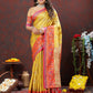 Lorenvalley Fashion Yellow Kanjivaram Silk Woven Design with Zari Weaving Saree - Swadesiicart