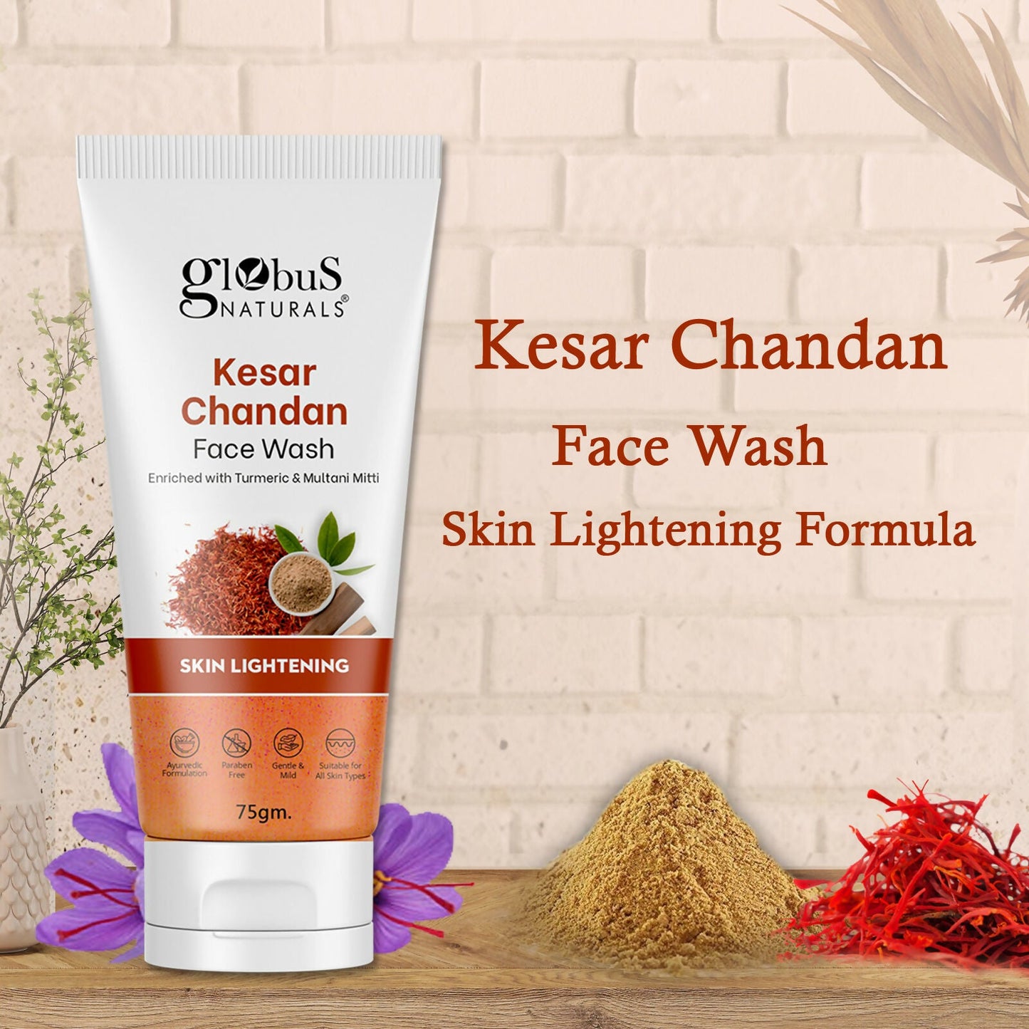 Globus Naturals Kesar Chandan Skin Lightening & Tan Removal Face wash, Suitable For All Skin Types | Swadesiicart