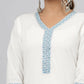 Juniper Women's White Cotton Cambric Solid Kurta Floral Printed Pant & Dupatta Set | Swadesiicart