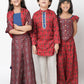 Lil Drama Ethnic Twist Girls Red Print Box Pleat Pant With Top Co-Ordinate Set - Swadesiicart