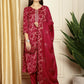 Jyoti Fashion Women's Red Pashmina Floral Digital Printed Kurta with Trouser & Dupatta | Swadesiicart