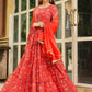Janasya Red Georgette Floral Lehenga Choli Dupatta | Swadesiicart