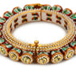 Gold-Polished Green Kundan-Studded Bangle - Ruby Raang - Swadesiicart