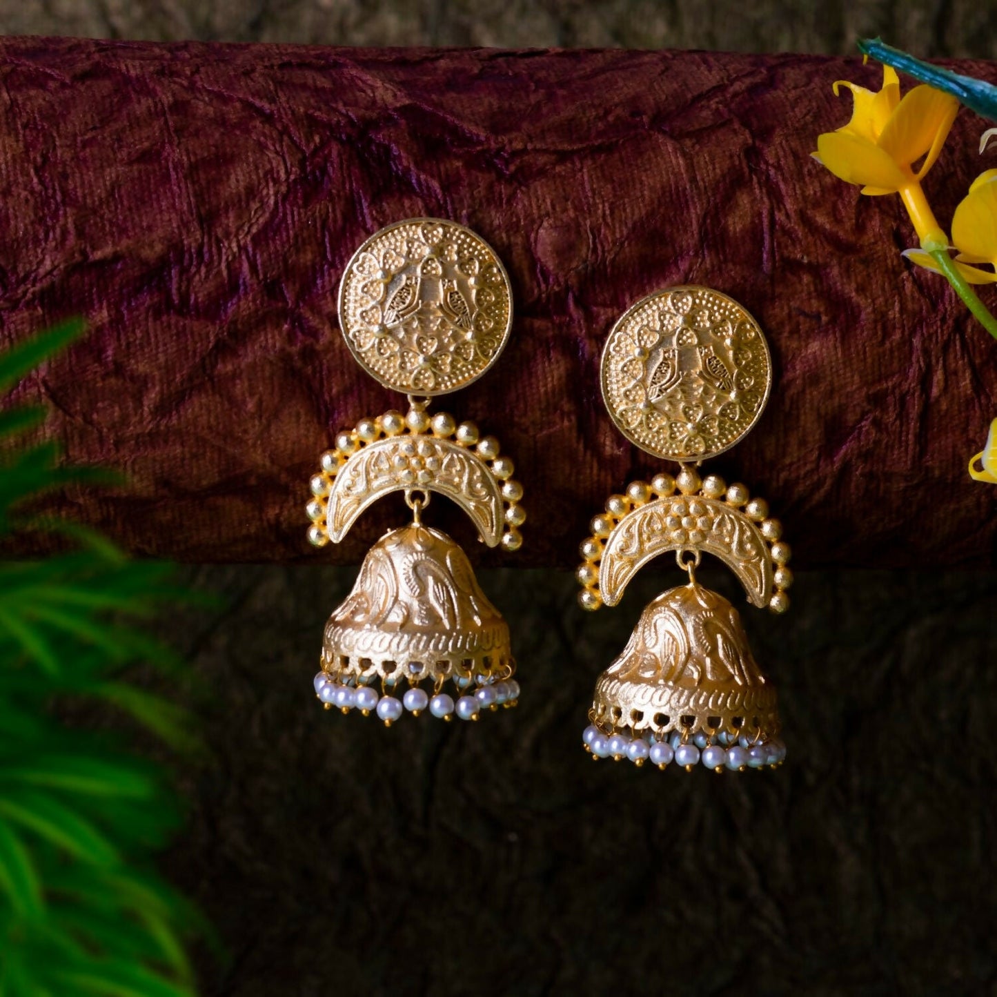Joban Fashion Women Matte Gold Brass Jhumka | Swadesiicart