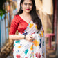 White Poly Georgette Ethnic Motifs Saree with Unstitched Blouse - Hiral Fashion | Swadesiicart