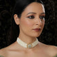 Pearl and Kundan Choker with Intricate Flower Design (White) - Ruby Raang | Swadesiicart