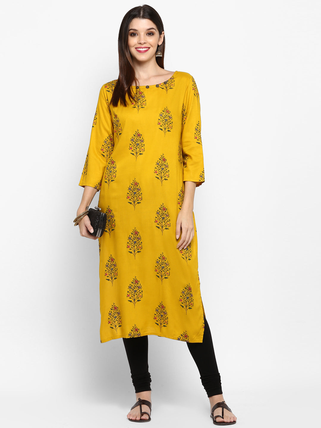 NOZ2TOZ Women's Yellow Color Rayon Straight Kurta Only - Noz2Toz