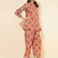 Janasya Women's Peach Chiffon Lurex Floral Printed Festive Regular Co-ords - Swadesiicart