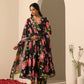Pomcha Jaipur Black Gul Gulabi Phool Anarkali Set | Swadesiicart
