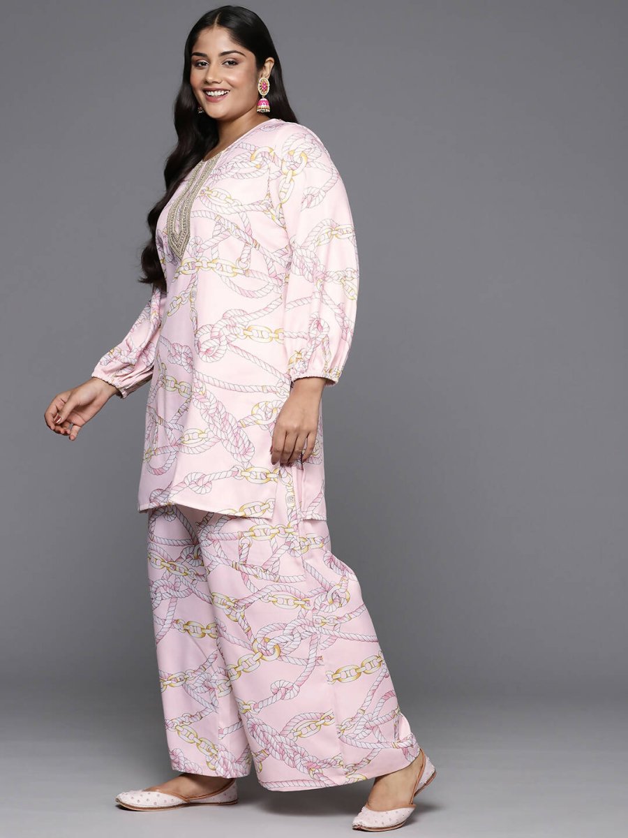 Ahalyaa Women's Traditional Wear Co-ords - Pink - Swadesiicart