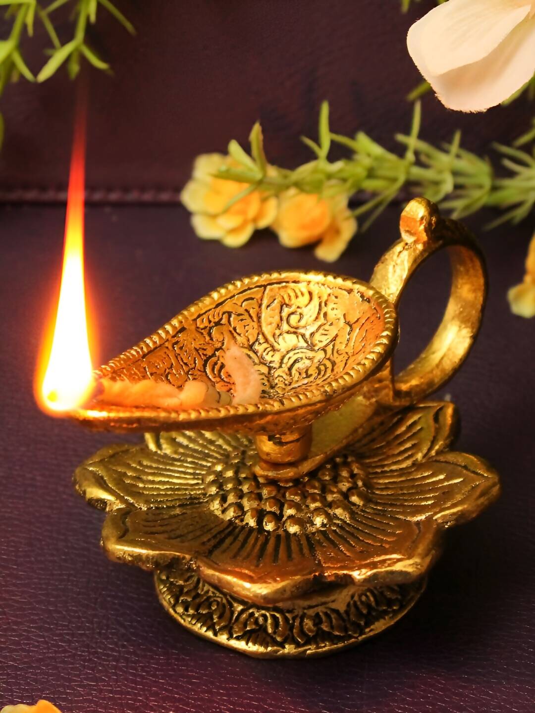 Spillbox Gold-Toned Brass Aishwarya Diya Pooja Essential | Swadesiicart