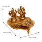 eCraftIndia Antique Gold-Toned Metal Handcrafted Laxmi Ganesh With Diya On Leaf | Swadesiicart