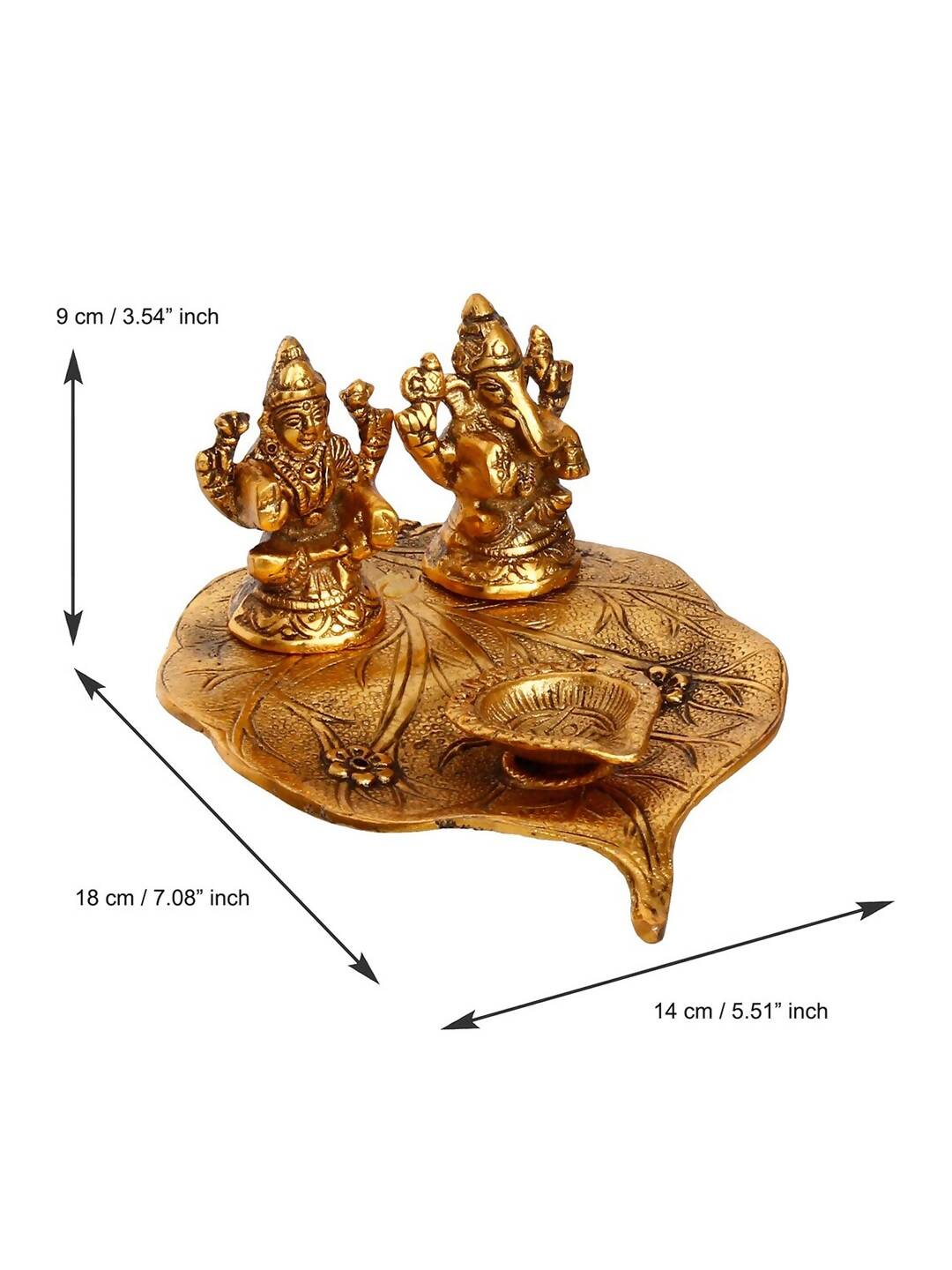 eCraftIndia Antique Gold-Toned Metal Handcrafted Laxmi Ganesh With Diya On Leaf | Swadesiicart