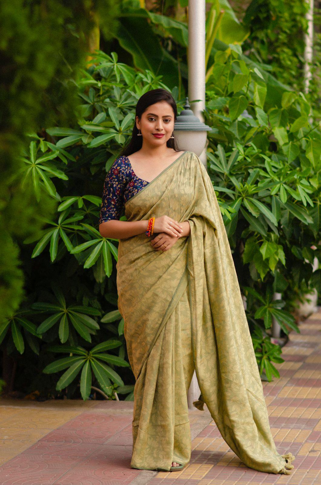 Olive Jute Silk Woven Design Saree with Unstitched Blouse - Hiral Fashion | Swadesiicart