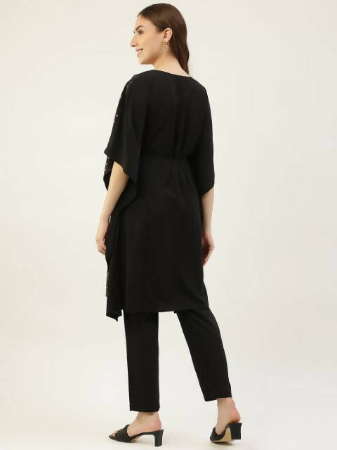 FIORRA Women's Black Poly Crepe Kaftan Type Kurta Set - Swadesiicart