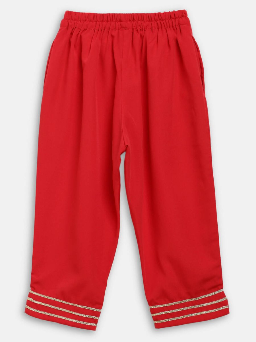 Ahalyaa Red Georgette Ruffel Kids Top With Bottom For Girls | Swadesiicart