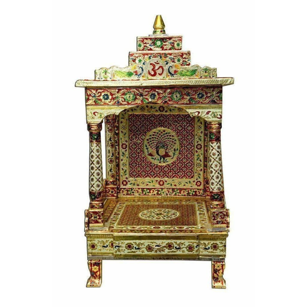 Silver Coated Multi Color Pooja Mandir / Pooja Mandiram Multi Color - Swadesiicart