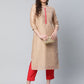Ahalyaa Women Beige Colour Chanderi Printed Kurta Pant Set | Swadesiicart
