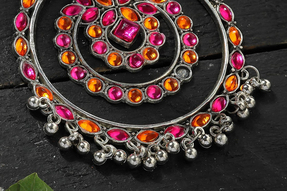 Mominos Fashion Johar Kamal Women's Pink & Orange Kundan Circles Earrings - Swadesiicart