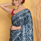 Very Much Indian Modal Silk Ajrakh Handblock Printed Natural Dyes Sleek Border Saree - Powder Blue | Swadesiicart
