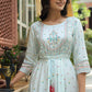 Juniper Women's Skyblue Viscose Shantoon Festive Printed Flared Dress | Swadesiicart
