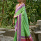 Vishnu Weaves Women's Pista Banarasi Silk Woven Saree with Blouse - Swadesiicart