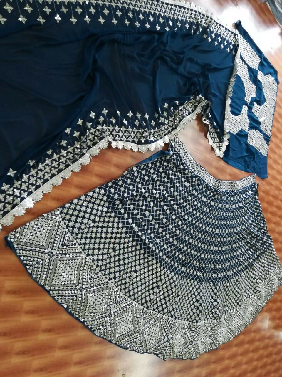 Jyoti Fashion Catching Bottle Green Faux Georgette Sequins with Paper Mirror & Jari Embroidery Lehenga Choli with Dupatta | Swadesiicart