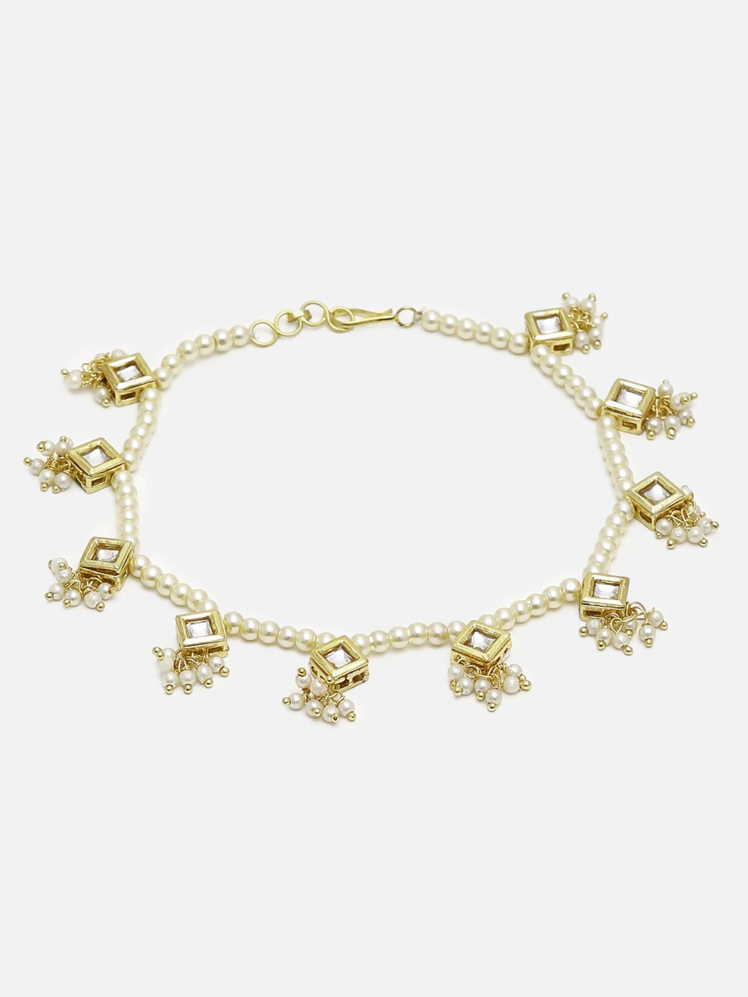 White Gold-Toned Plated Kundan Anklets Set Of 2 - Ruby Raang | Swadesiicart
