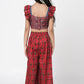 Lil Drama Ethnic Twist Girls Red Print Box Pleat Pant With Top Co-Ordinate Set - Swadesiicart