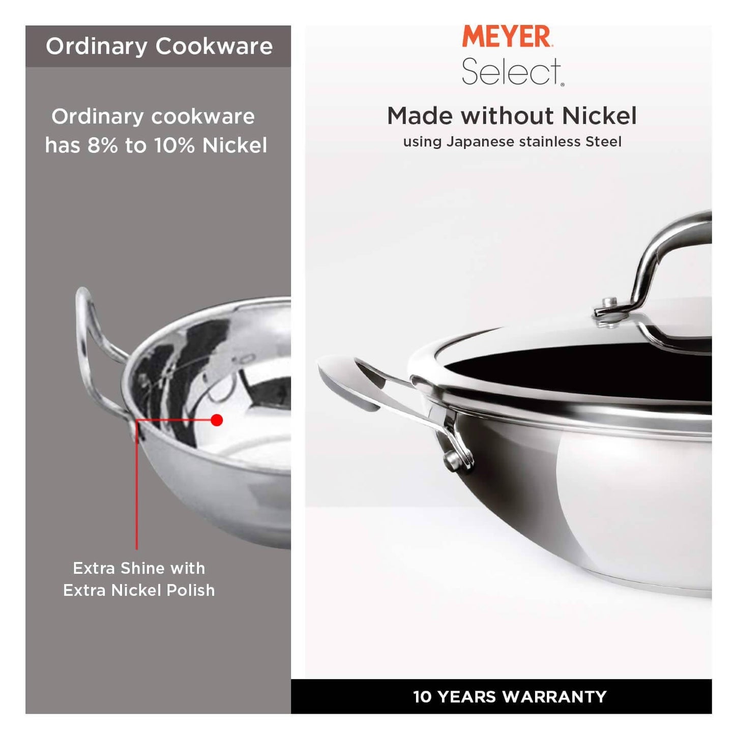 Meyer Select Stainless Steel Covered Kadai - Swadesiicart