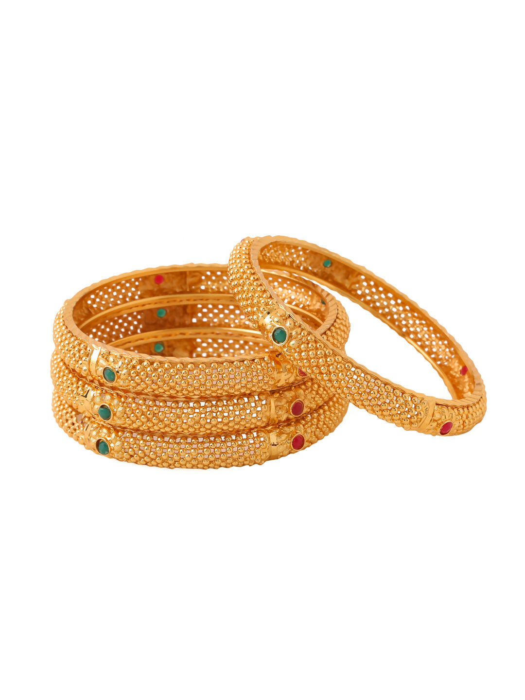 NVR Women's Set of 2 Gold-Polished Traditional Bangles - Swadesiicart