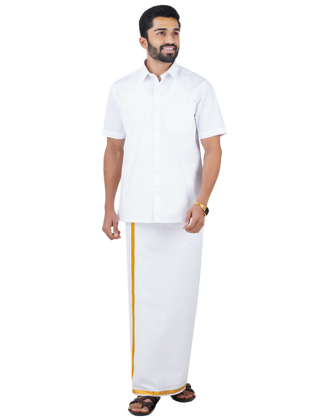 Ramraj Cotton Mens Half Sleeve Formal 100 % Cotton White Shirt | Swadesiicart
