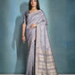 Vishnu Weaves Women's Grey Raw Silk Zari Woven Saree with Blouse - Swadesiicart