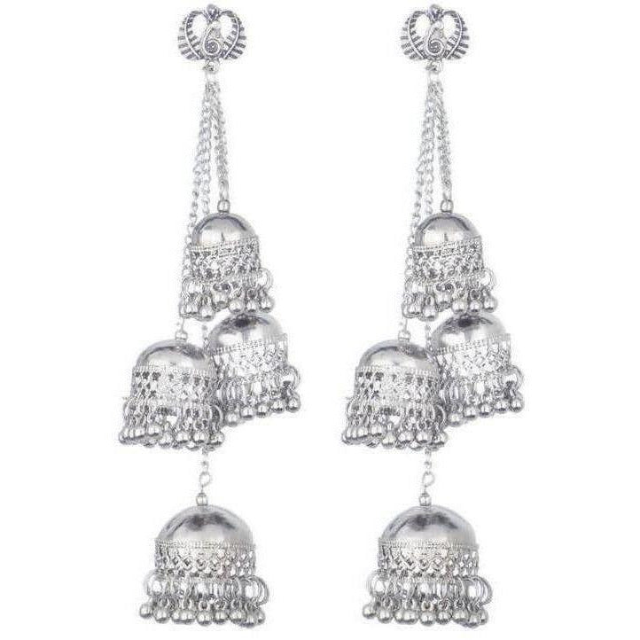 MS Fashion India Traditional Kashmiri Silver Four Jhumka Earrings | Swadesiicart