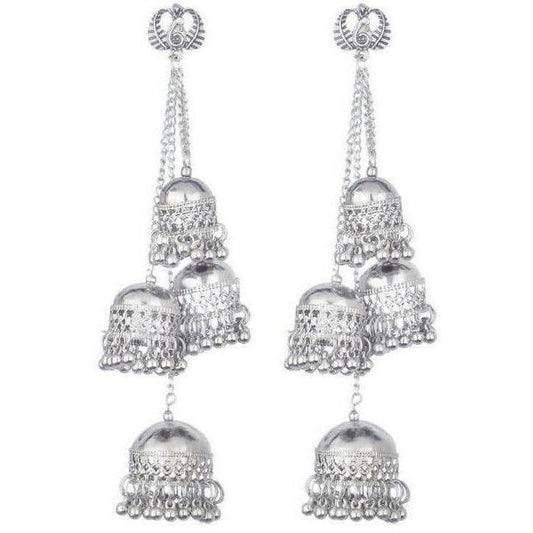 MS Fashion India Traditional Kashmiri Silver Four Jhumka Earrings | Swadesiicart