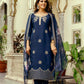 The52 Navy Blue Women's Beautiful Viscose Chanderi Fabric Thread Work Straight Kurta Pant and Dupatta Set - Swadesiicart