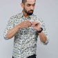 Miravan Men's White & Blue Floral Print Cotton Regular Fit Shirt | Swadesiicart