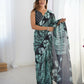 Black Chinon Designer Digital Printed,Mirror Cut Work Saree - Sohni