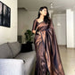 DEIANA'S Beautiful Designer Golden zari Soft Lichi Silk Saree - Black - Swadesiicart