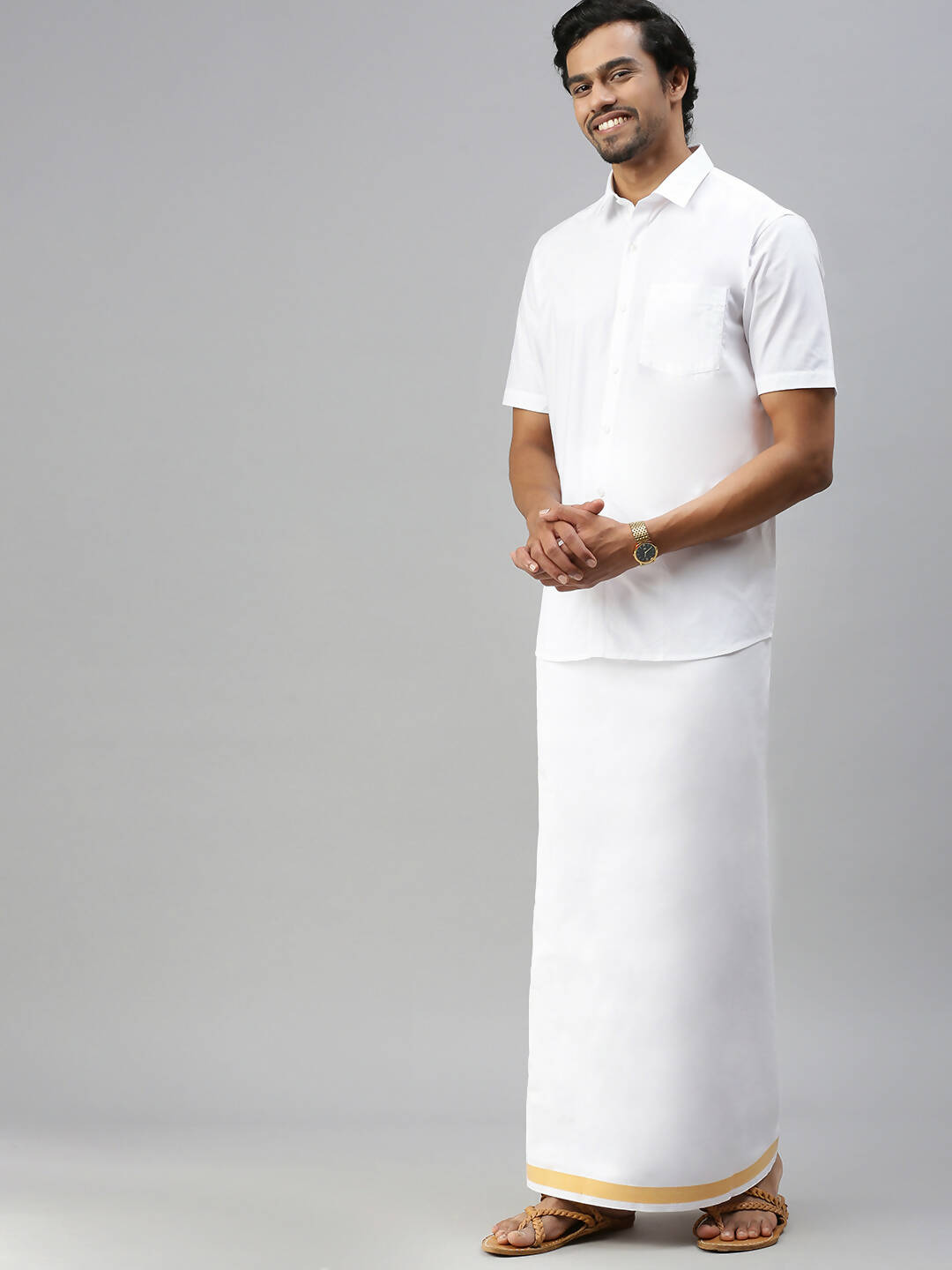 Ramraj Cotton Mens Half Sleeve Formal 100 % Cotton White Shirt | Swadesiicart
