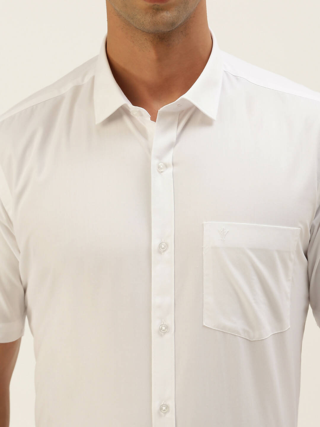 Ramraj Cotton Mens Half Sleeve Formal Poly Cotton White Shirt | Swadesiicart