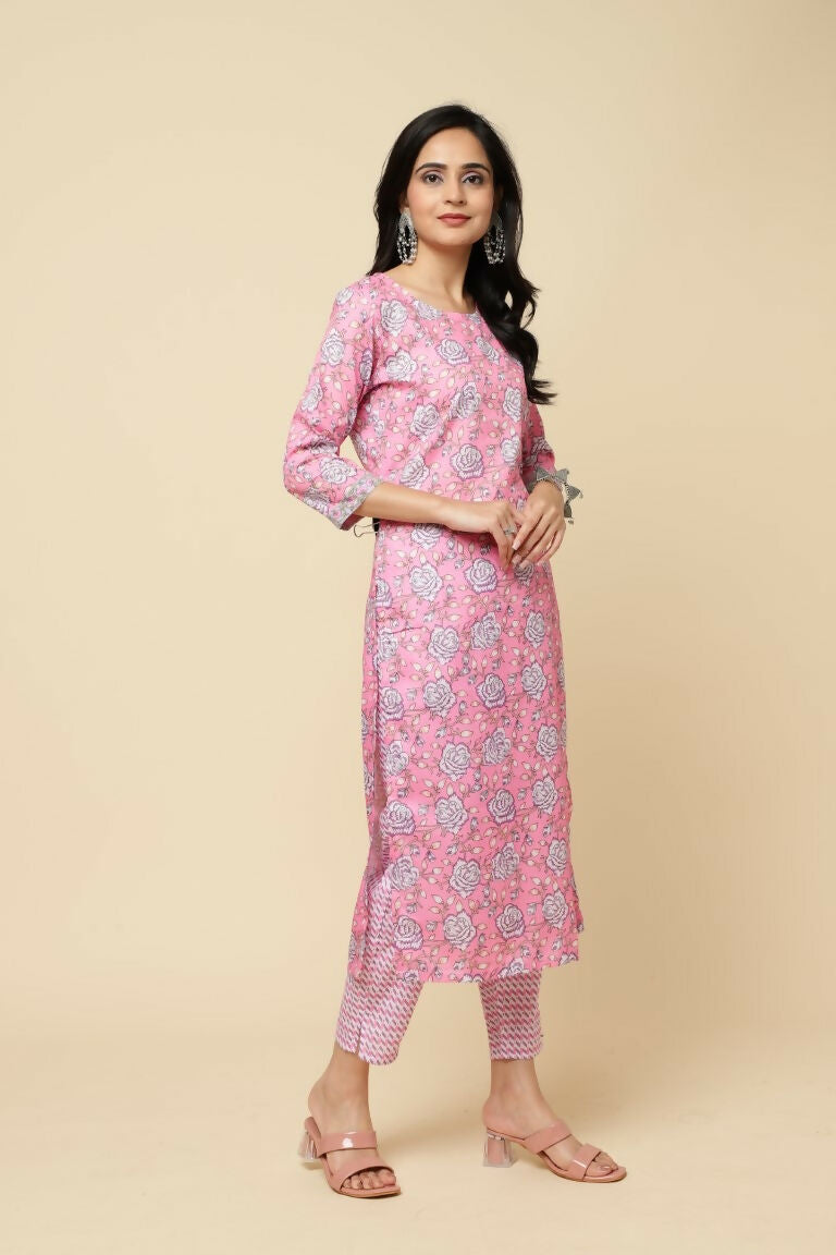 Designer Stylish Pink Cotton Blend Stitched Suit With Dupatta - Tanisha | Swadesiicart