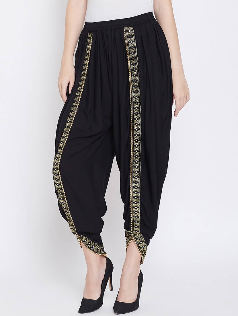 Indian Clothing Cheera Women’s Black Dhoti With Golden Lace - Cheera