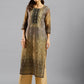 Brown Chinon Digital Printed With Hand Work Kurta - Himanshi - Swadesiicart